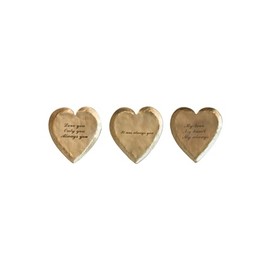 Creative Co-Op Decorative Brass Heart Shaped Dish with Sayings, Gold, Set of 3
