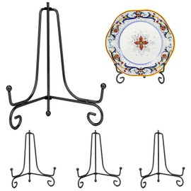 Plate Stands for Display, 4 Pack Iron Display Stand, 6 Inch Black Mini Easel Stand Holder Picture Photo Stand Foldable Plate Holder Display Stand for Picture Photo Frames Decorative Plates Books Arts