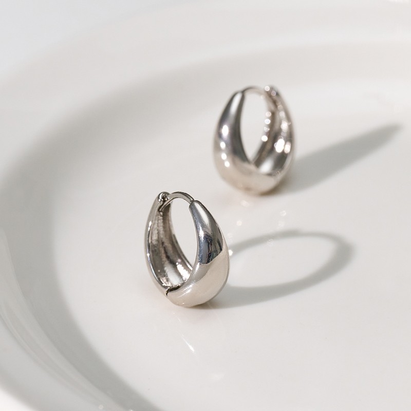 Gold&Deer 14K Goldfield Bold Water Drop One-Touch Earrings White Gold