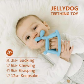 Miraloop Teething Toy for Baby 0-6, 12, 18 Months Infant, Jellydog Never Drop Food Grade Silicone Rocking Teether, Prevent Choking & Odorless, Less Dust and Hair Adhesion, Baby Gift, Coral Red