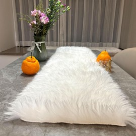 Luxury White Fur Table Runner Perfect for Thanksgiving, Christmas, Parties, and Weddings - Decorative Rug for Dinning Table Adds Elegance and Style to Your Home Décor (White, 12x60 Inch)