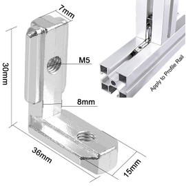 WJMY Aluminium Profile Angle Angle 90° L Profile Aluminium 3030 Groove 8 Zinc Alloy Brackets Inner Corner Connector Inner Connection Angle Angle Corner Connector 36 x 30 mm with Screws