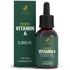 VITACTIV Vitamin A Drops High Dose - 50 ml, 1700 Drops for 850 Days) - 1000 μg (3333 IU) A Vitamin per Day - Highly Bioavailable Retinyl Palmitate, MCT Oil - From Germany, Laboratory Tested, Vegan