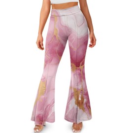Glomenade Pink Quicksand Marble Women Yoga Pants High Waisted Tummy Control Flare Sweatpants Women Trendy Breathable Shapewear Casual Bootleg Yoga Pant
