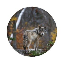 Universal Replacement Wheel Cover Lonely Wild Grey Wolf Waterproof Spare Wheel Cover Dustproof Tyre for Trailer, Motorhome, SUV, Off-Road Vehicle Wheel 16 Inch