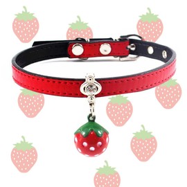 MinniLove Strawberry Collar, For Cats, Dogs, Pets, Kittens, Puppies, Rabbits, Small and Medium Pets, Collar, Bell, Ultra Lightweight, PU Leather, Adjustable Size, Leash Attachable, Stylish, Buckle,