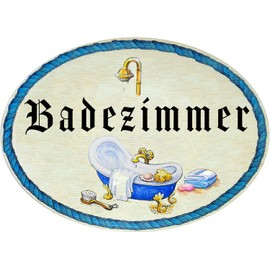 Kaltner Präsente Gift Idea - Wooden Gift Item Decorative Door Sign in Antique Design Decorative Item Motif Bathroom (Diameter 18 cm)