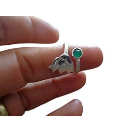 ◦ ● ● Universal ring with lotus flower, adjustable ring with flower and green cabochon, yoga, yoga ring, foot ring, toe ring