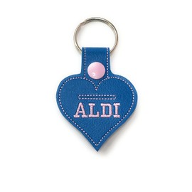 Aldi Quarter Holder, Aldi Heart Keychain, Blue with Pink tab
