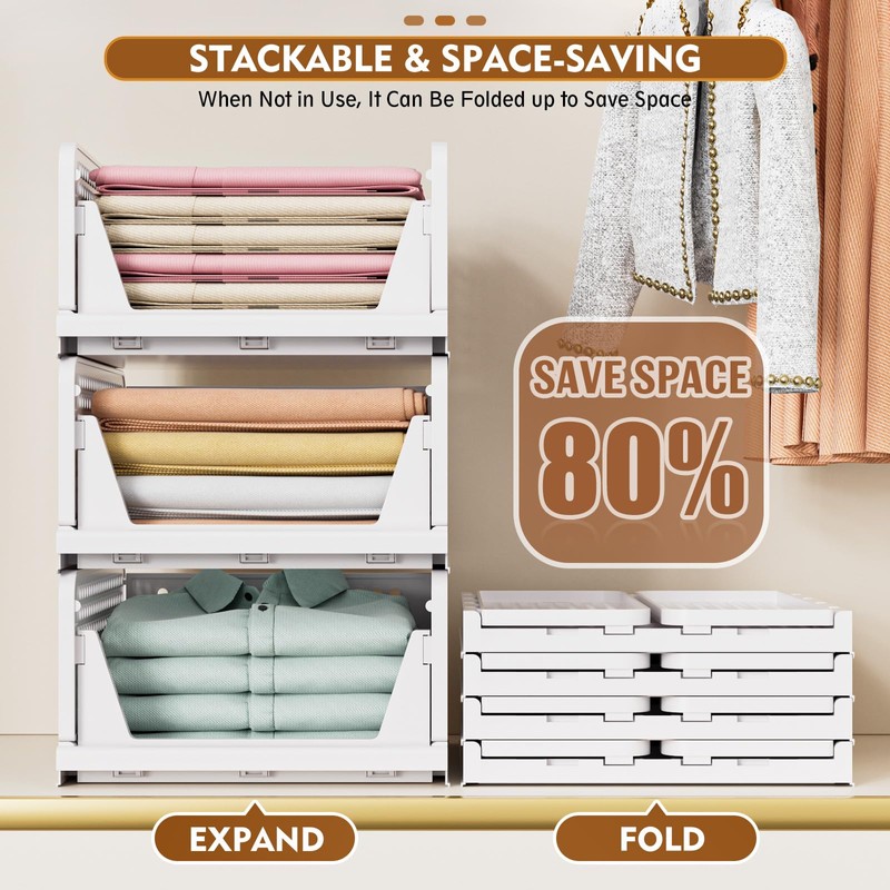SNSLXH 5 Pack Stackable Closet Organizer Box, Multifunctional & Foldable