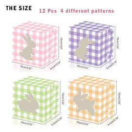 L7HWDP 12Pcs Easter Treat Boxes Plaid Cardboard Box with Rabbit Bunny Shape Window Spring Colorful Checked Candy Gift Paper Box for Kids Easter Containers