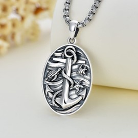 Shusukue Black Pendant Chain Men's 925 Sterling Silver Celtic Knot Pendant Chain Oxidised Pendant Necklace Celtic Knot Jewellery Gift for Men and Women, Sterling Silver