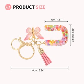 SUIKIHUM Initial Letter Keychains, (10.5cm/4.13" Mini Letter Butterfly KeyChain) Resin Tassel Pendant Car Keychain for Wallet Handbags Backpack, Pink (U)