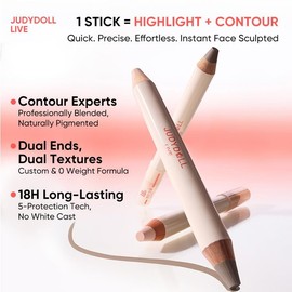 JUDYDOLL Quick-Fix Contour Duo - Barra de contorno crema 2 en 1 con resaltador, resistente al agua y al sudor, fórmula ligera y no pegajosa, para escu