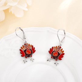 DAYLINLOVE Turkey Earrings S925 Sterling Silver Thanksgiving Turkey Leverback Dangle Earrings Thanksgiving Jewelry For Women Turkey Lovers Christmas Gifts