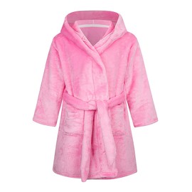 NautySaurs Girls Plain Hooded Flannel Fleece Bathrobe Bathrobe for Boys, rose