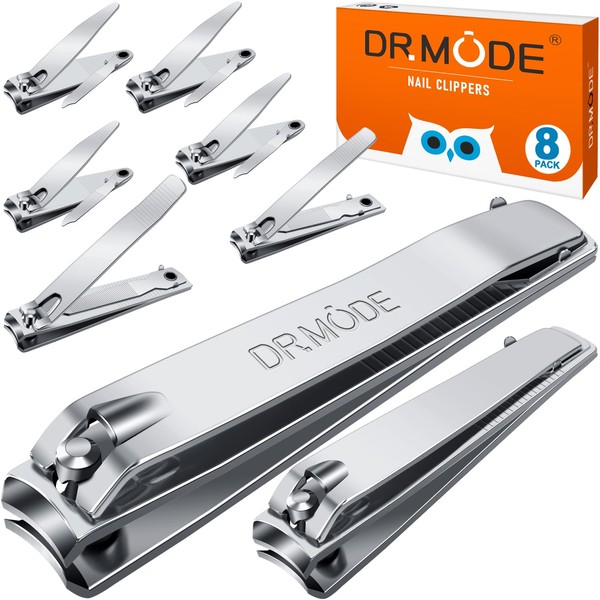 DRMODE Pack of 8 Nail Clippers - Fingernail Clippers Sharp Toenail Clippers Stainless Steel Cutter Smooth Cut Nail Clippers for Toenails Fingernails with File