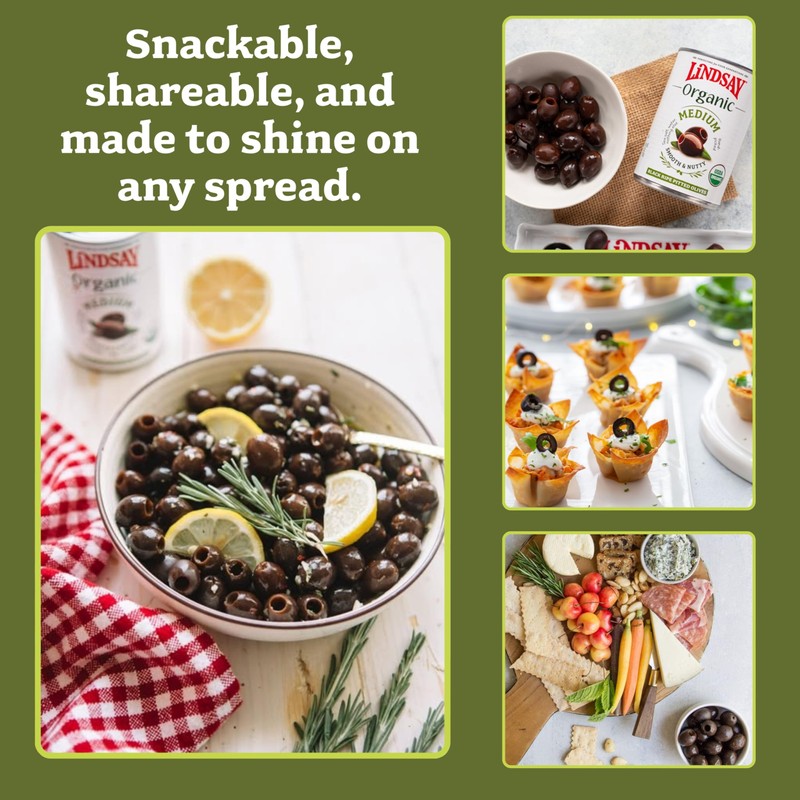 Lindsay Organic Medium Black Ripe Pitted Olives, 6 Oz (Pack