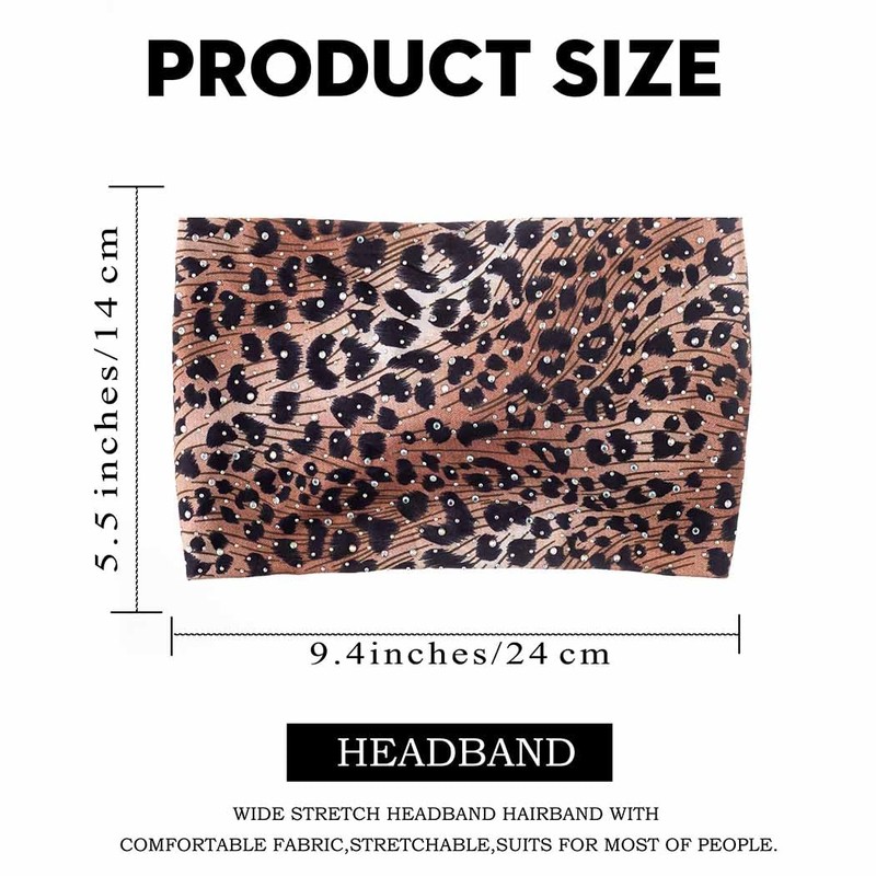 Aceorna Leopard Rhinestones Headbands Wide Knotted Hairbands Elastic Turban Printing