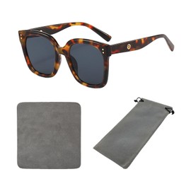 TYFGRT 1 x Sunglasses, Equipped with 1 x Glasses Cloth and 1 x Glasses Bag, Fashionable Sunglasses, Sun Protection Sunglasses, Outdoor Travel Equipment, Leopard print, black frame, grey piece