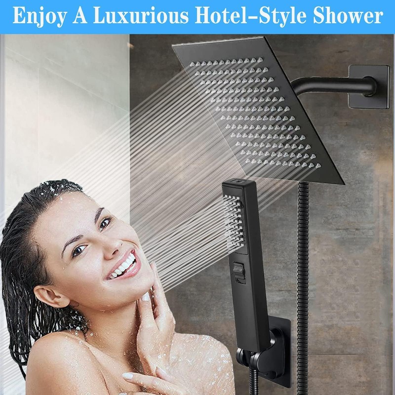 6'' Square High Pressure Rain Black Shower Heads with Handheld