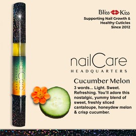 Cuticle Oil Pen for Nails - Nail Strengthener & Growth Nail Oil and Serum for Damaged Nails, Hangnails w/Jojoba cuticle oil—Cucumber Melon Fragrance - Holo Glitter Pen