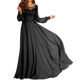 Tixlear Rustic Modern Lace Boho Mother of The Bride Dress Long Sleeves Black Mother of The Groom Dresses Classy Fit and Flare Wrap Maxi Mother's Day Grandmother of The Bride Gowns,Black,8