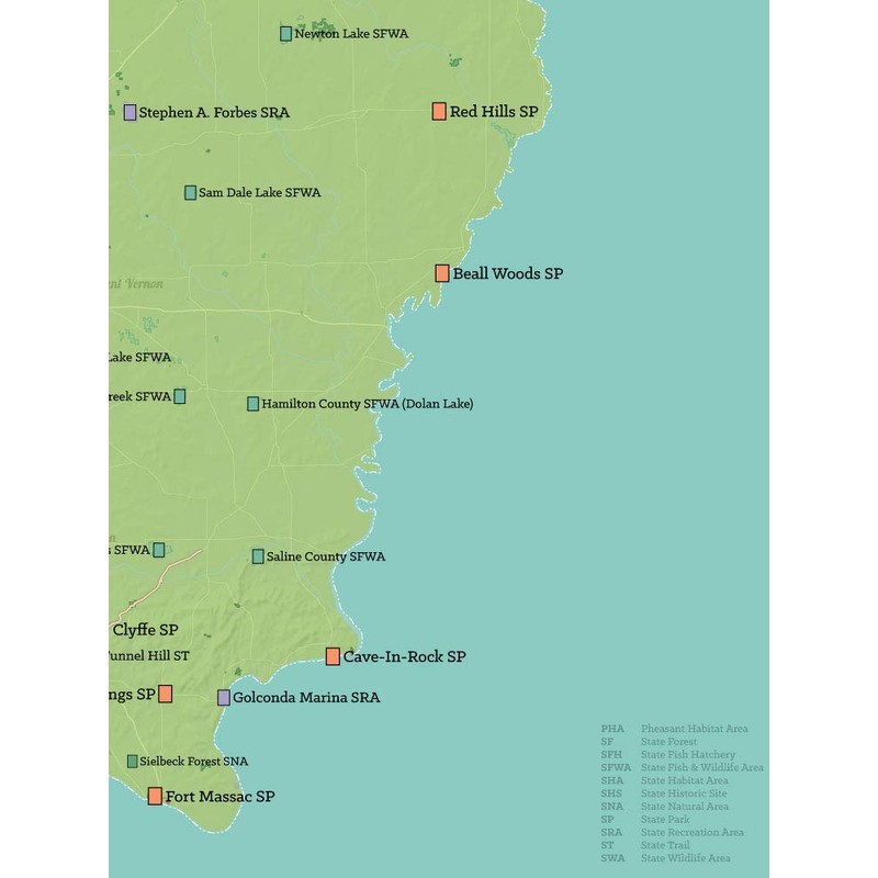 Illinois State Parks Checklist Map 18x24 Poster (Green & Aqua)