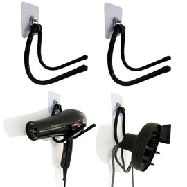 Universal Hair Dryer Holder, Blow Dryer Hanger Hook Wall Mount for Hair Dryer, Towels, Flat Iron,Hair Straightener &Cord Organizer for Cabinet Bathroom - Self Adhesive/Drilling - 2 Pack