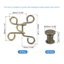 uxcell Pants Waist Tightener, 4 Sets Adjustable Buttons for Jeans, Waist Extender Buckle Set, Waistband Button Pins for Jeans Pants Skirts Sleeves (Bronze)