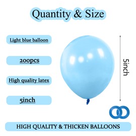 KAWKALSH 200pcs Light Blue Balloons 5 Inch, Small Mini Latex Balloons for Party Birthday Baby Shower Anniversary Festival Arch Garland Decoration