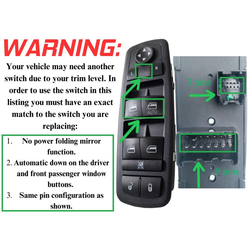 SWITCHDOCTOR Window Master Switch for 2012-2016 Chrysler Town & Country;
