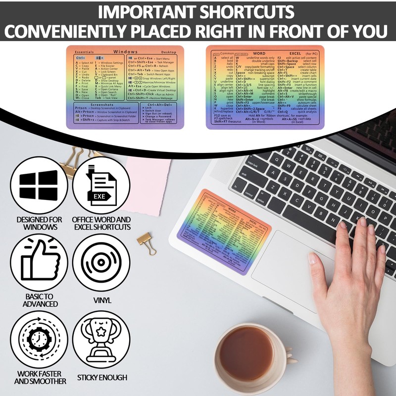 4pcs Windows Shortcut Sticker, Excel Cheat Sheet, Shortcut Stickers for