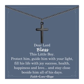 EYQV Christening Gift for Boy, Black Cross Pendant Necklace Holy Communion, Confirmation, Baptism Gifts for Boys - Special Presents for Son Grandson Nephew on Graduation Birthday Christmas
