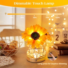 AMWGIMI Sunflowers Flower Lamp,Rechargeable Cordless Touch Table Lamp,3-Colour Infinitely Dimming Small Night Light,Festival Restaurant Bedroom Bar Coffee Shop Birthday Gifts for Women Mom