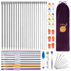 Aeelike Knitting Needles and Crochet Hook Set, Crochet and Knitting Kits for Beginners Adults Kids, 60 PCS Crochet Knitting Starter Kit with 25cm Knitting Needles, Crochet Needles Set and Accessories