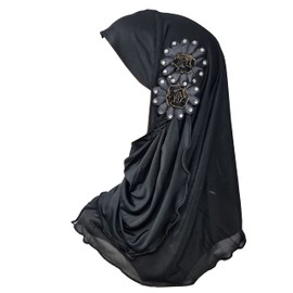 Yaqeen Girls Hijab 2-7 yrs Children Scarf islamic Headscarf Instant Kids Ideal for nursery, Party, madrassa…(Black)