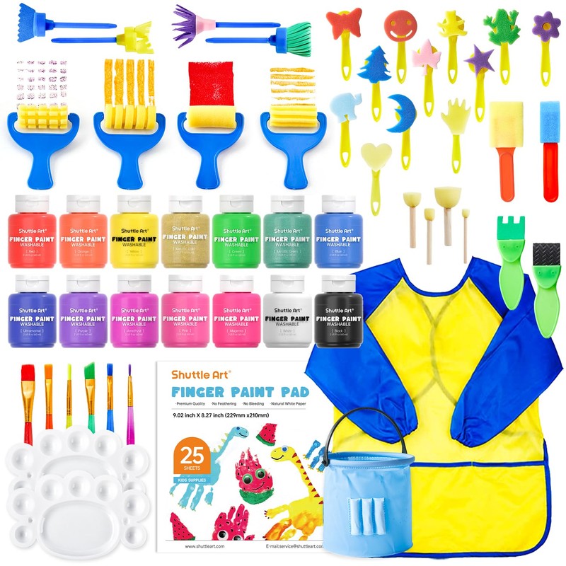 Shuttle Art Washable Finger Paint Set, 53 PCS with 14