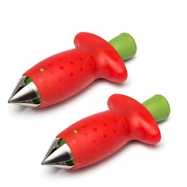 NewFerU Multi Claw Strawberry Huller Stainless Steel Plasitc Fruit Berry Tomato Vegetable Top Stem Core Pit Remover Kitchen Aid Corer Gadget Food Prep Helper Tool Set Red Pack (2)