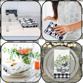 Geyoga 6 Pcs Floral Kitchen Towels Flamingo Dish Hand Towels Sunflower Daisy Flower Wildflower Tea Towels for Spring Summer Kitchen Bathroom Decor,16 x 24 Inch(White, Black,Daisy)