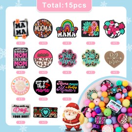 Lovyomi 15Pcs Silicone Focal Beads, Character Silicone Beads for Pens, Silicone Beads for Keychain Making Bracelet Necklace Crafts(Mama)