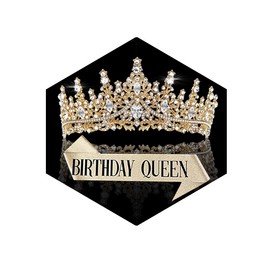 Exquisite and Elegant Golden Crown Headpiece for Women – Queen Tiara with Glittering Crystal Design, Ideal for Bridal Weddings, Birthday Balls, Debutante Photos, and Special Occasions