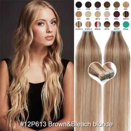 Twigoal Hair Extensions 20Pcs 50g Real Human Hair Invisible Remy Hair Extensions Tape ins for Women（12P613-20inch）