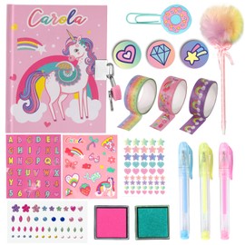 Pinkgarden Unicorn Diary for Girls with Lock and Keys, Unicorn Stationery Set with Stamps, Stickers and Pens Children Aged 4-12 Years