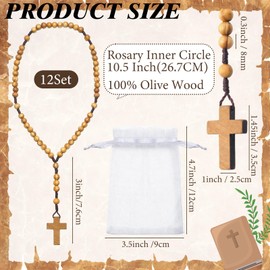 Otuuz 12 Set Olive Wood Catholic Rosary Beads Bulk with Organza Bag Wooden Dangling Cross Pendant Christian Wooden Prayer Beads with Catholic Cross Olive Wood Rosary Beads for Women Men Baptism Gifts