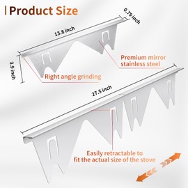 Stainless Steel Stove Gap Covers (2 Pack), Stove Gap Filler, Stove Guard for Kitchen, oven gap filler for Electric Etove,Easy Clean,Heat Resistant,Adjustable Length 13.8" to 27.5",Width 0.79",Silver