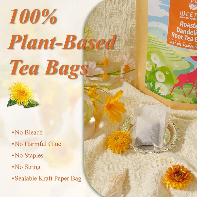 WT WEETEE Roasted Dandelion Root Tea Bags, 100 Count Dandelion