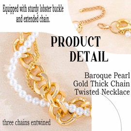Bafuny Chunky Gold Choker Pearl Layered Necklace Thick Collar Necklace Cuban Link Chain for Women