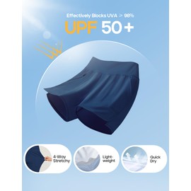 Heathyoga - Pantalones cortos de natación de 5 pulgadas para mujer, cintura alta, pantalones cortos de playa con forro, marino, M