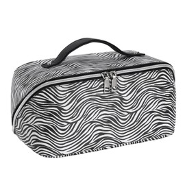 UUYUUY Travel Makeup Bag for Women PU Make Up Bag Portable Travel Cosmetic Bag with Removable Divider Large Makeup Bag Organizer Waterproof Toiletry Bag, Zebra